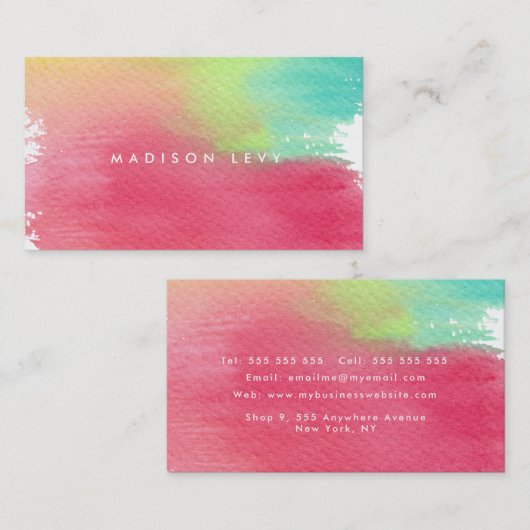 Rainbow-Waterverf hedendaags minimalistisch Afsprakenkaartje (Voorkant / Achterkant)