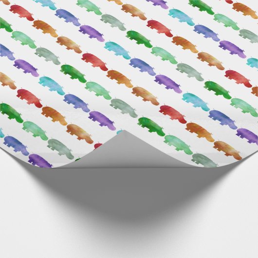 Rainbow Waterverf Hippo Wrapping Paper, glanzend Cadeaupapier (Hoek)