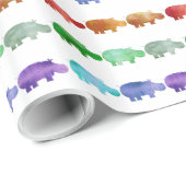 Rainbow Waterverf Hippo Wrapping Paper, glanzend Cadeaupapier (Rol Hoek)