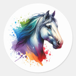 Rainbow Waterverf Horse Ronde Sticker