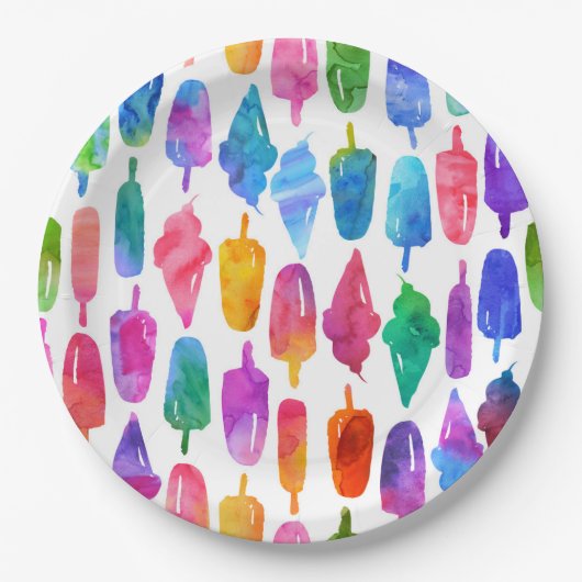 Rainbow Waterverf Ice Cream Ice Poppen Patroon Papieren Bordje (Voorkant)