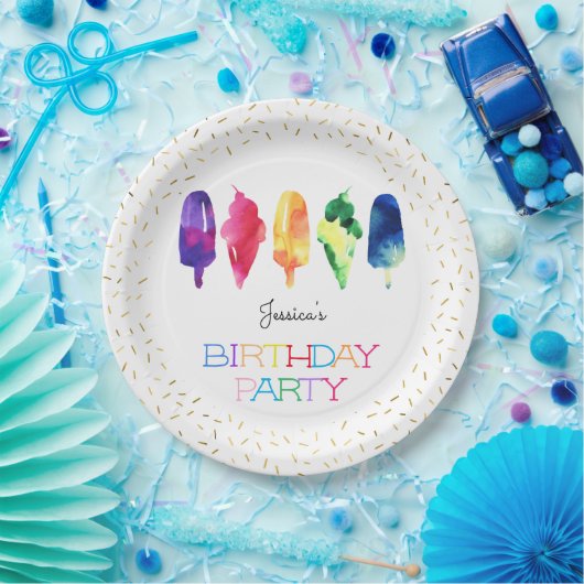 Rainbow Waterverf Ice Cream Ice-Poppen Stijlvol go Papieren Bordje (Feest)