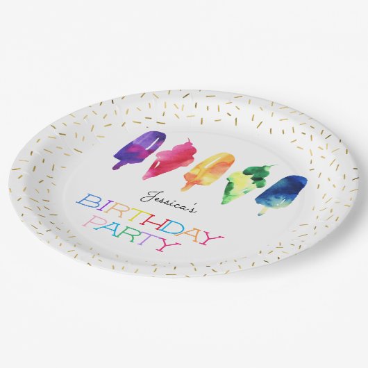 Rainbow Waterverf Ice Cream Ice-Poppen Stijlvol go Papieren Bordje (Gekanteld)