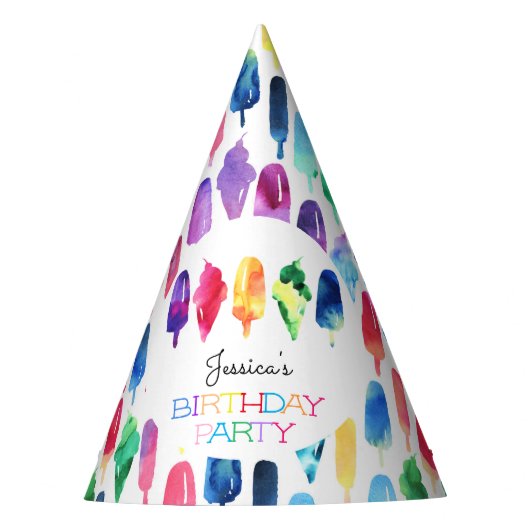 Rainbow Waterverf Ice Cream Ice Poppen Verjaardag Feesthoedjes (Voorkant)