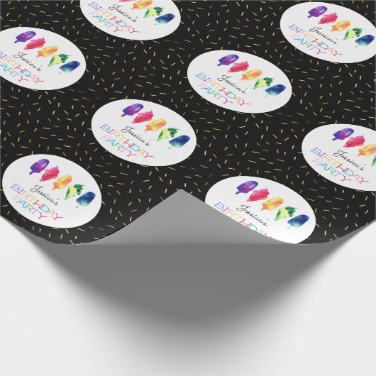 Rainbow Waterverf Ice Cream Kone Birthday Party Cadeaupapier (Hoek)