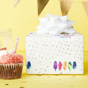 Rainbow Waterverf Ice Cream Kone Birthday Party Cadeaupapier