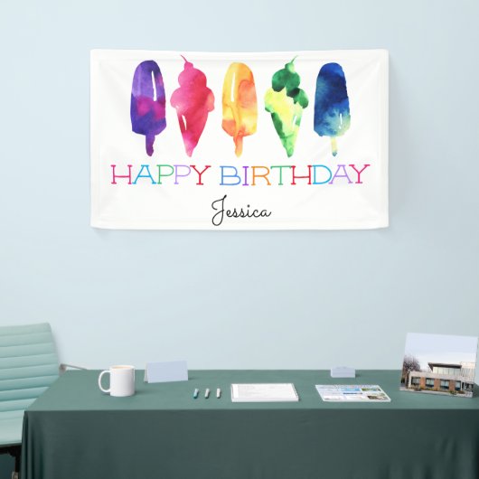 Rainbow Waterverf Ice Cream Poppen Stijlvol Spandoek (Beurs)