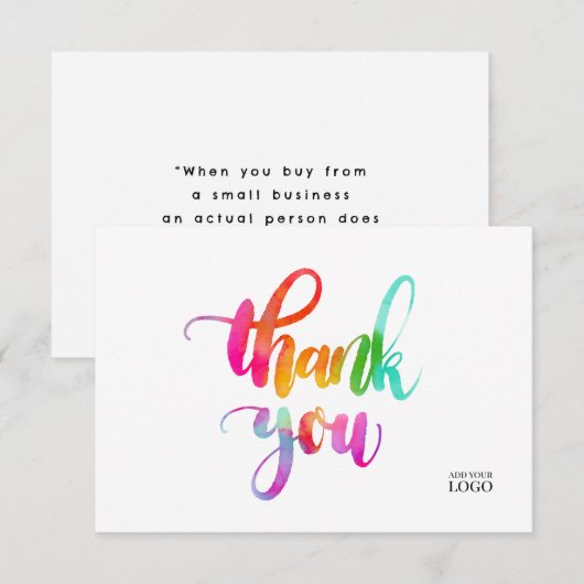 Rainbow Waterverf Kleurrijke Branded Dank u Bedankkaart (Voorkant / Achterkant)