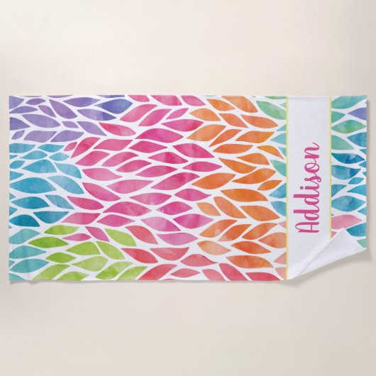 Rainbow-Waterverf laat patroonpatroon op maat Strandlaken (Voorkant)