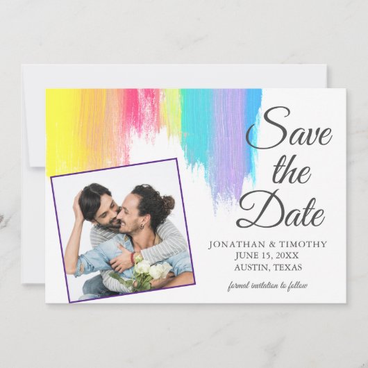 Rainbow Waterverf LGBT Foto Paars Opslaan Datum Aankondiging (Voorkant)