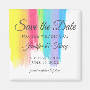 Rainbow Waterverf LGBTQ Wedding Save the Date Magneet