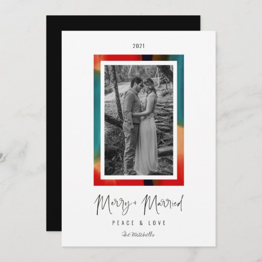 Rainbow Waterverf Lijst Merry and Married Peace Feestdagenkaart (Voorkant / Achterkant)