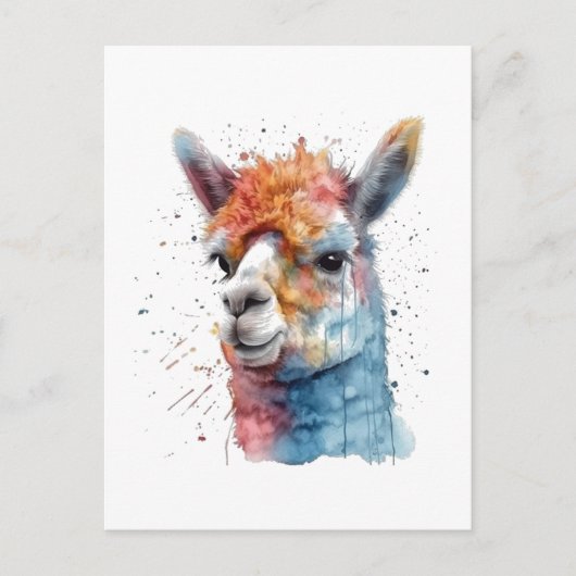 Rainbow Waterverf Llama Briefkaart (Voorkant)