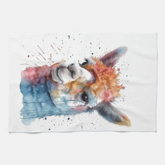 Rainbow Waterverf Llama Theedoek (Horizontaal)