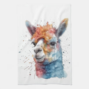 Rainbow Waterverf Llama Theedoek