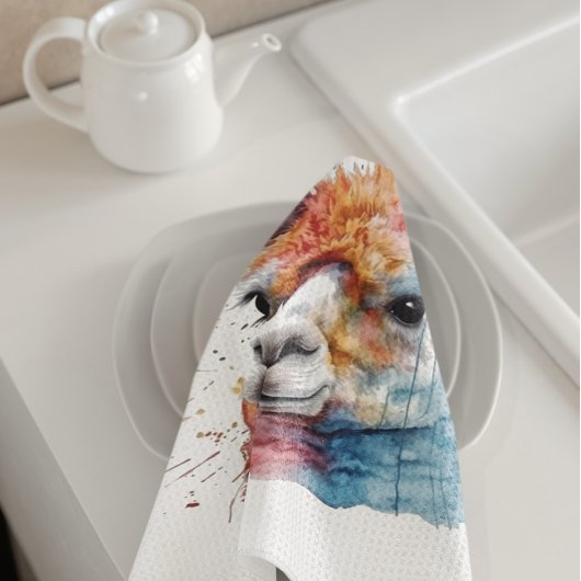 Rainbow Waterverf Llama Theedoek