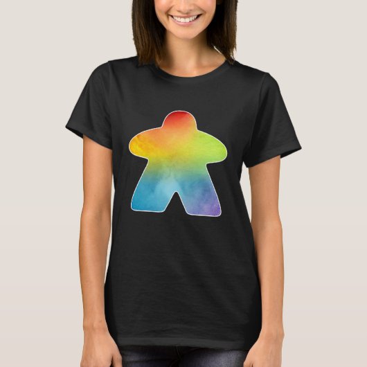 Rainbow Waterverf Meeple T-shirt (Voorkant)