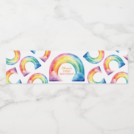 Rainbow Waterverf Meisje Verjaardag Flessenlabel Waterfles Etiket (Enkel label)