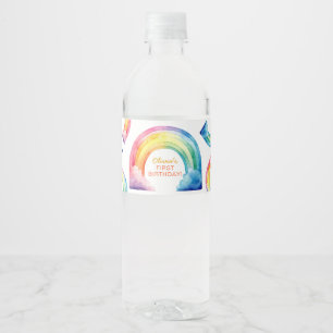 Rainbow Waterverf Meisje Verjaardag Flessenlabel Waterfles Etiket