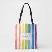 Rainbow Waterverf Monogram Naam Initiaal Aangepast Tote Bag (Voorkant)
