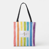 Rainbow Waterverf Monogram Naam Initiaal Aangepast Tote Bag (Achterkant)