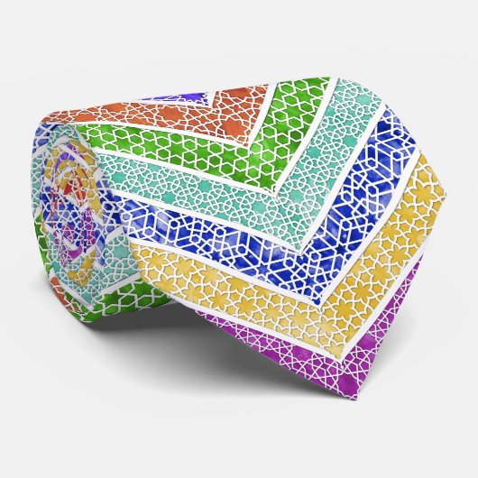 Rainbow Waterverf Moroccan Lattice Chevrons Stropdas (Opgerold)