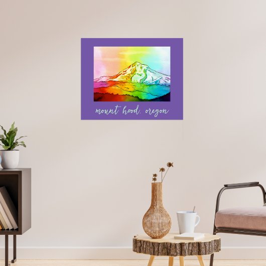 Rainbow Waterverf Mount Hood Poster (Woonkamer 3)