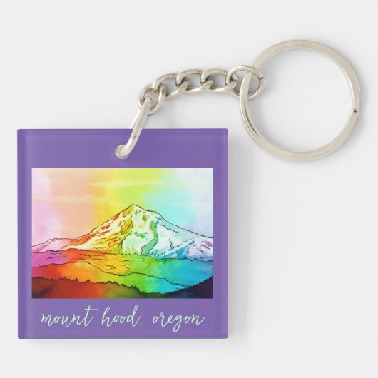 Rainbow Waterverf Mount Hood Sleutelhanger (Achterkant)