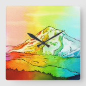 Rainbow Waterverf Mount Hood Vierkante Klok (Voorkant)