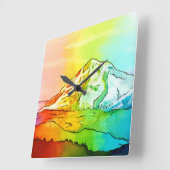 Rainbow Waterverf Mount Hood Vierkante Klok (Hoek)