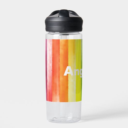 Rainbow waterverf naam school waterfles (Voorkant)