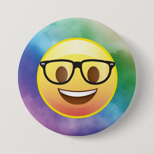 Rainbow Waterverf Nerd Emoji Glasses Pin Ronde Button 7,6 Cm (Voorkant)