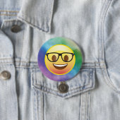 Rainbow Waterverf Nerd Emoji Glasses Pin Ronde Button 7,6 Cm (In situ)