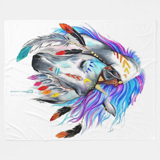 Rainbow-waterverf-paard Fleece Deken (Voorkant (Horizontaal))