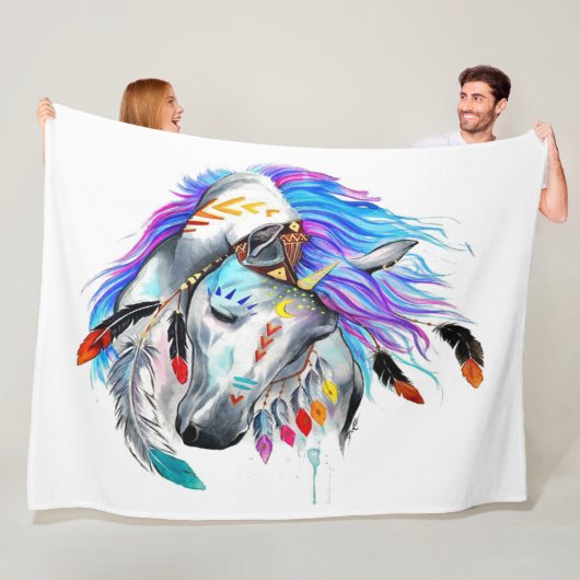 Rainbow-waterverf-paard Fleece Deken (In situ)