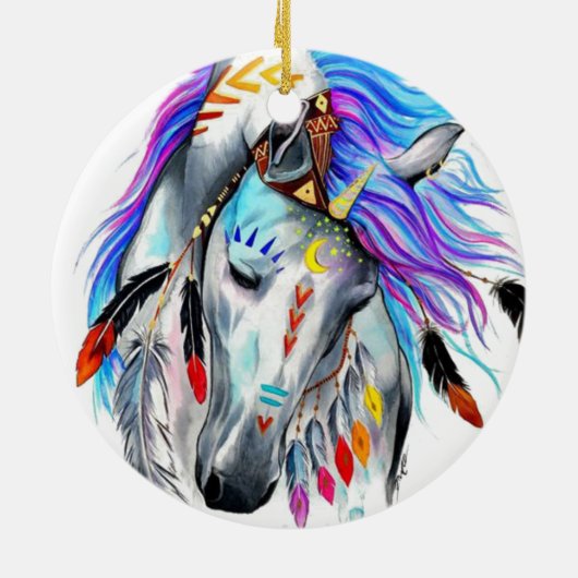 Rainbow-waterverf-paard Keramisch Ornament (Achterkant)