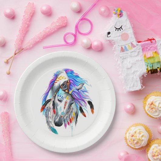 Rainbow-waterverf-paard Papieren Bordje (Feest)