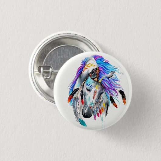 Rainbow-waterverf-paard Ronde Button 3,2 Cm (Voorkant /achterkant)