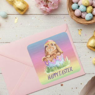 Rainbow Waterverf Paasbunny Cute Gift Vierkante Sticker