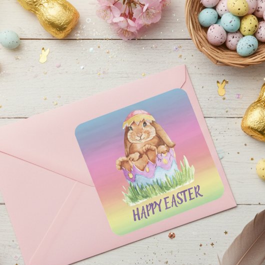 Rainbow Waterverf Paasbunny Cute Gift Vierkante Sticker