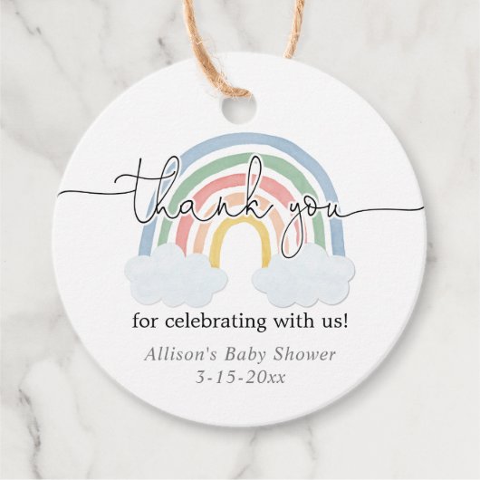 Rainbow waterverf pastel baby shower dank u bedankjes labels (Voorkant)