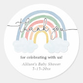 Rainbow waterverf pastel baby shower dank u ronde sticker (Voorkant)