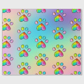 Rainbow Waterverf Paw Print Birthday Party Wrappi Cadeaupapier (Vlak)