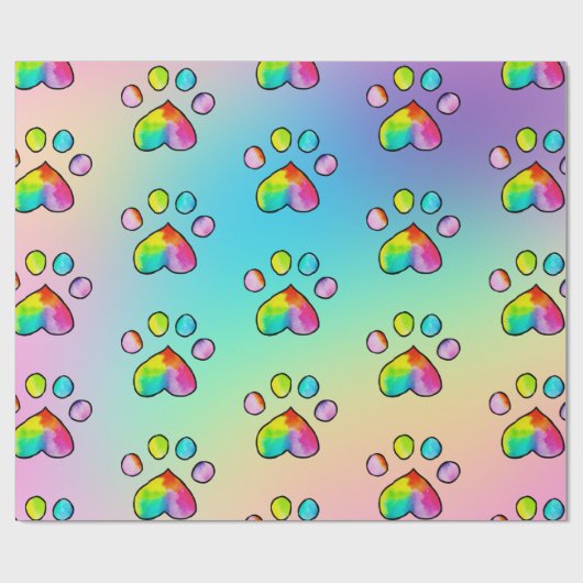 Rainbow Waterverf Paw Print Birthday Party Wrappi Cadeaupapier (Vlak)
