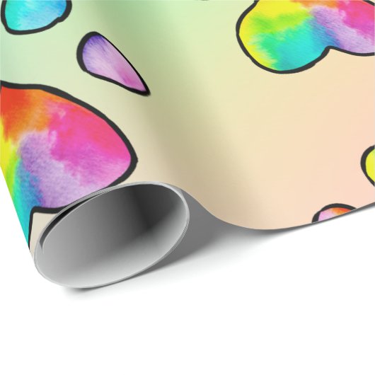 Rainbow Waterverf Paw Print Birthday Party Wrappi Cadeaupapier (Rol Hoek)