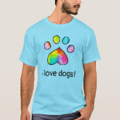 Rainbow Waterverf Paw Print I Love Dogs T-shirt (Voorkant)