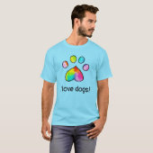 Rainbow Waterverf Paw Print I Love Dogs T-shirt (Voorkant volledig)