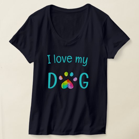 Rainbow Waterverf Paw Print "I Love My Dog" T-shirt (Laagn)