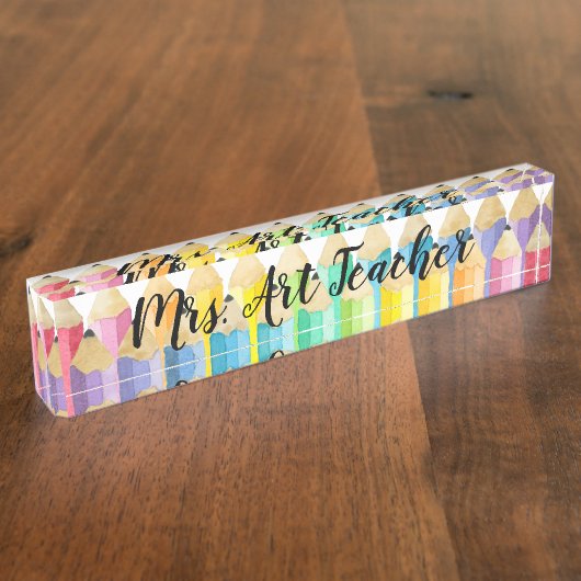 Rainbow Waterverf Potcil Teacher Desk Naambordje (Zijkant)