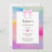 Rainbow Waterverf Roze Bow Meisje Verjaardagsfoto Kaart (Voorkant)